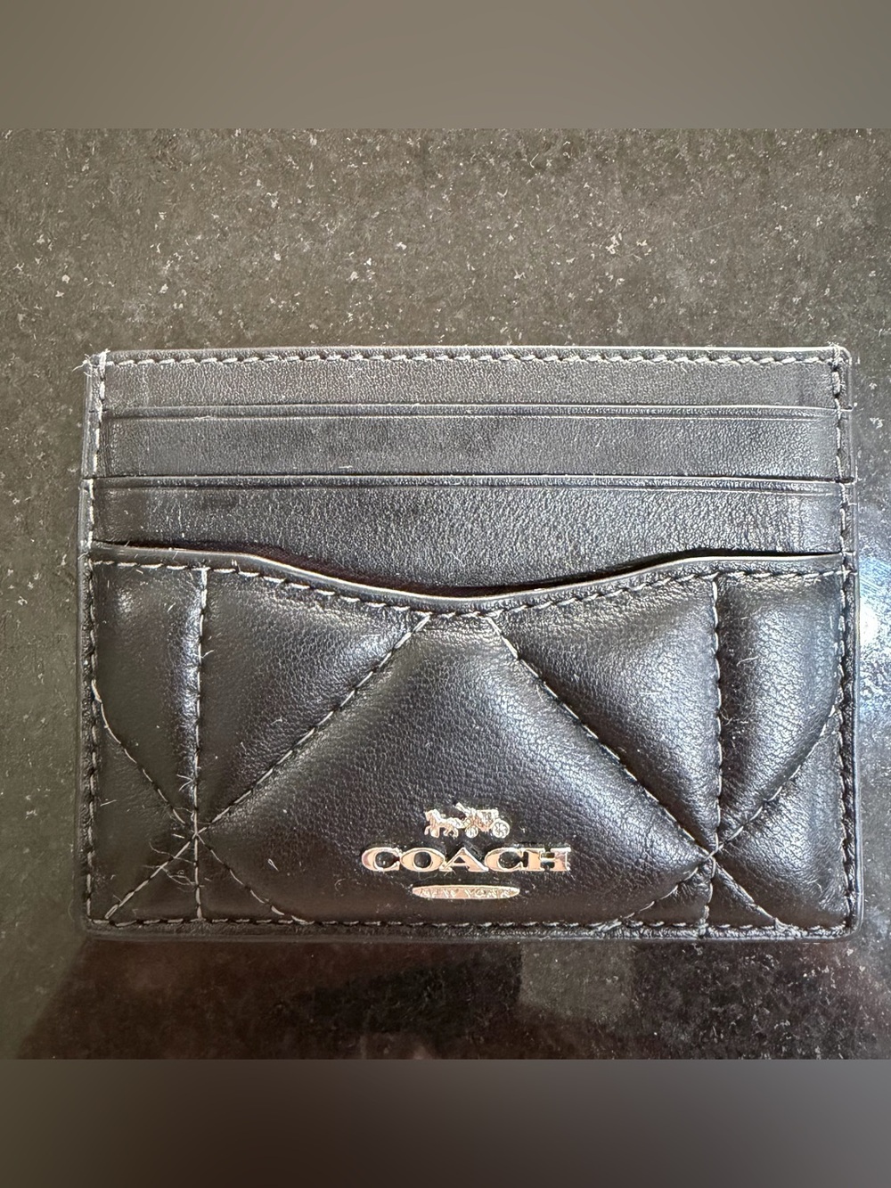 Coach Black Quilted Leather Card Case with Silver Logo
